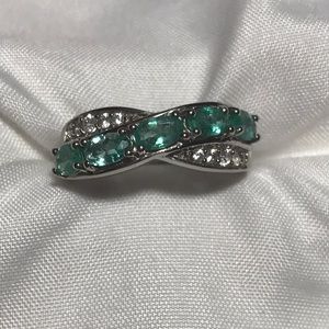 Columbian Emerald w Zircon Ring Sz 6
